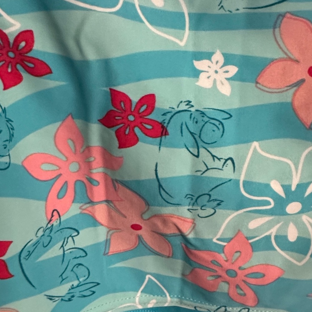 Disney Girls Turquoise Swim Top with Pink Trim and Floral Sleeves - Picture 4 of 8